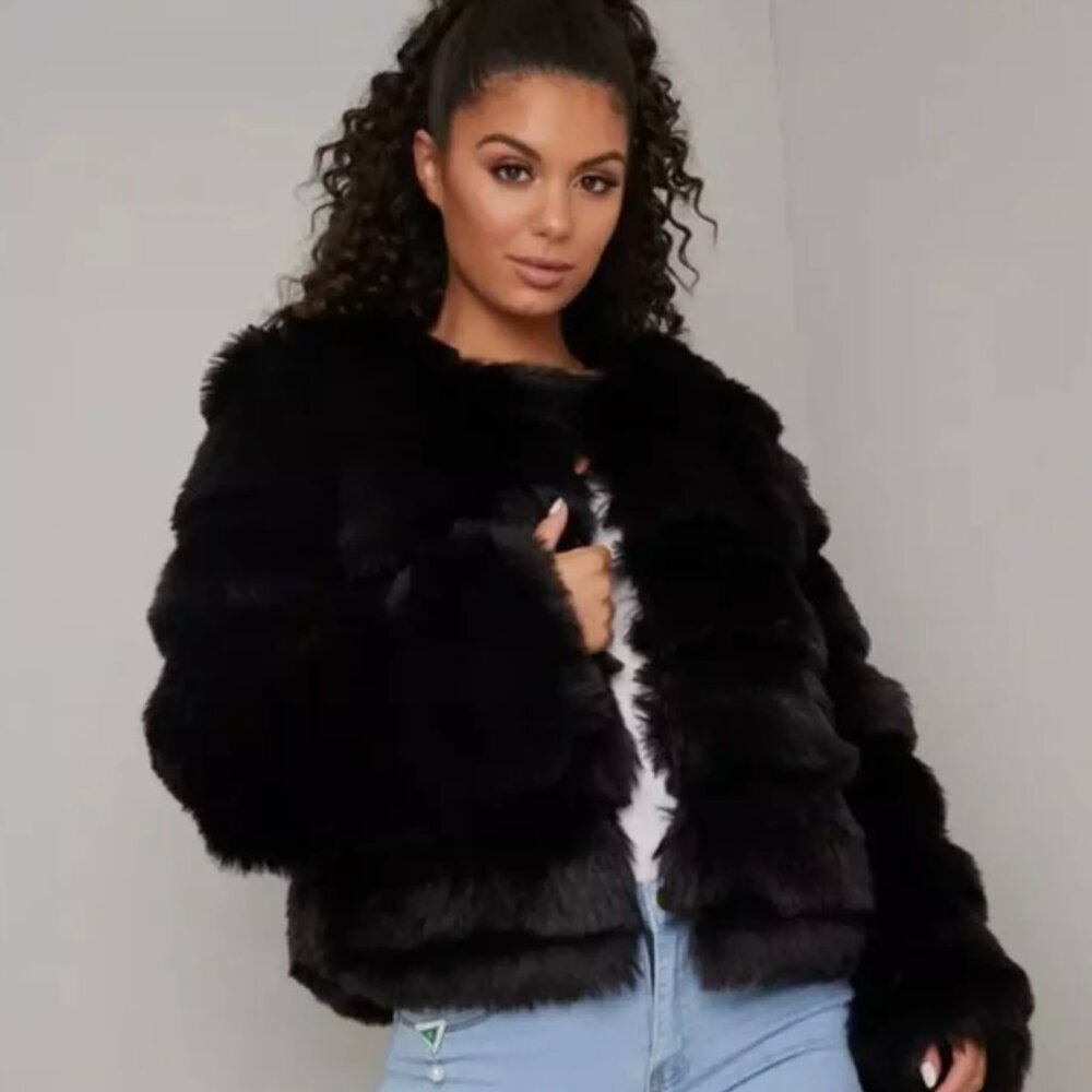 Jacket by ASOS DESIGN faux Chevron design Round neck Long sleeves Size 4